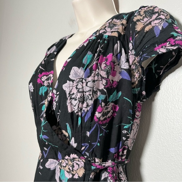 Patrons of Peace Women Maxi Dress Small Black Dark Moody Floral Wrap Tie Waist - Picture 12 of 12